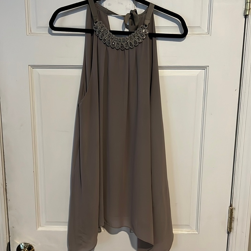 Taupe gray embellished blouse